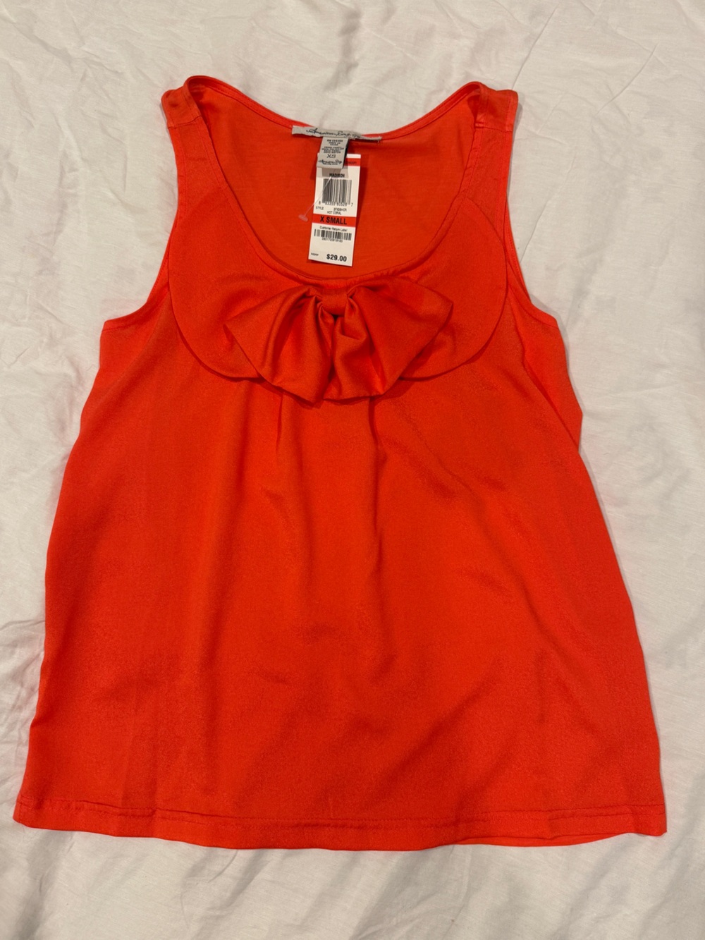 American Rag Hot Coral Sleeveless Top with Front Bow Accent